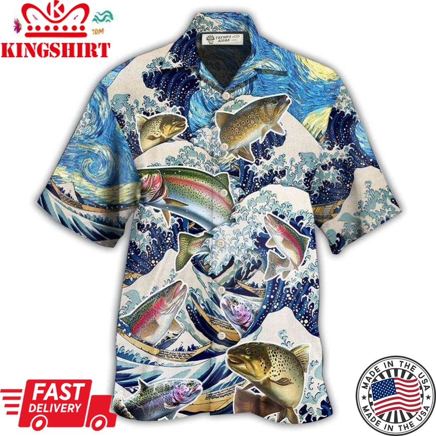 Fishing Trout Fishing Big Waves Style Hawaiian Shirt