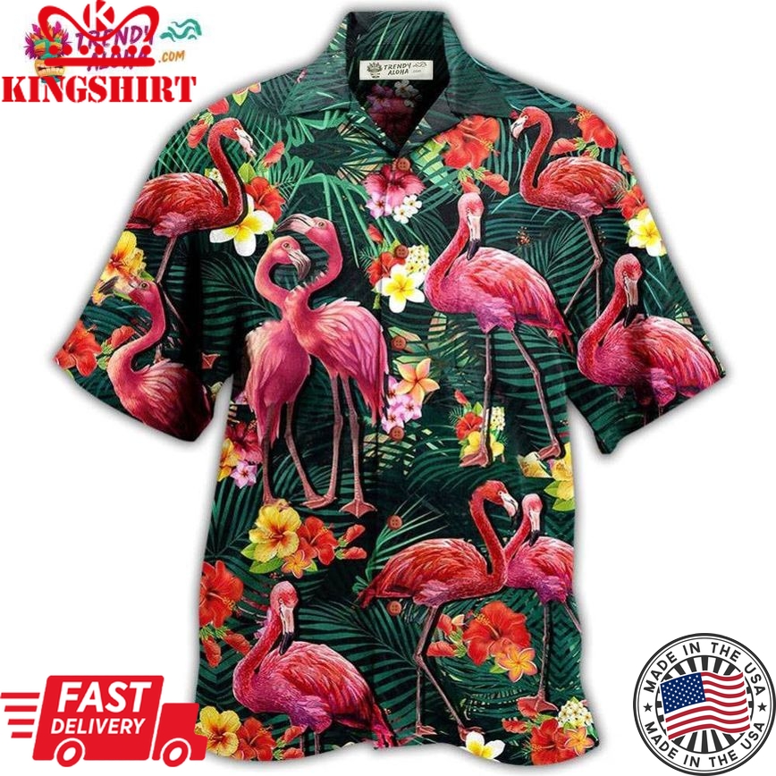 Flamingo Couple Love Flowers Hawaiian Shirt