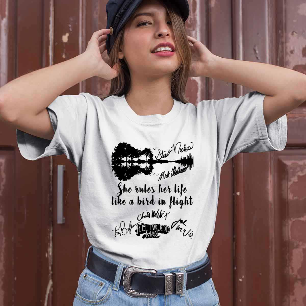 Fleetwood Mac Guitar She Rules Her Life Like A Birth In Flight Signatures T Shirt