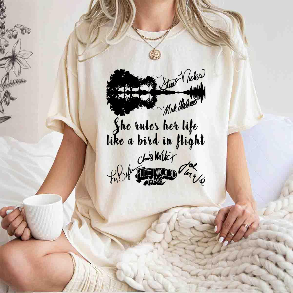 Fleetwood Mac Guitar She Rules Her Life Like A Birth In Flight Signatures T Shirt