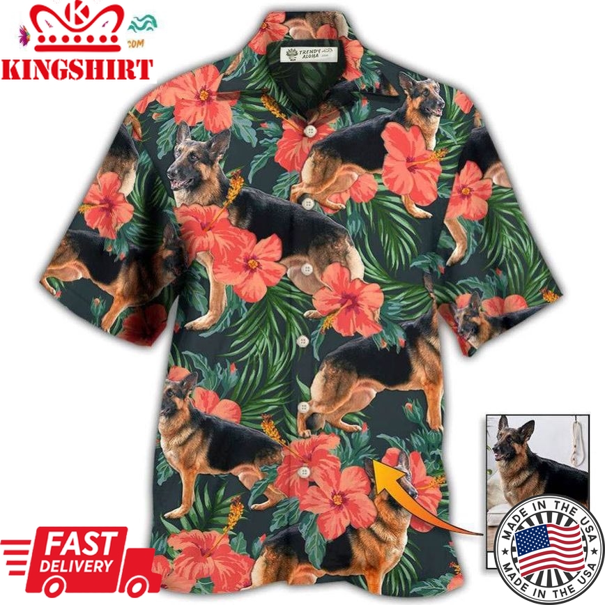 German Shepherd Tropical Custom Photo Hawaiian Shirt