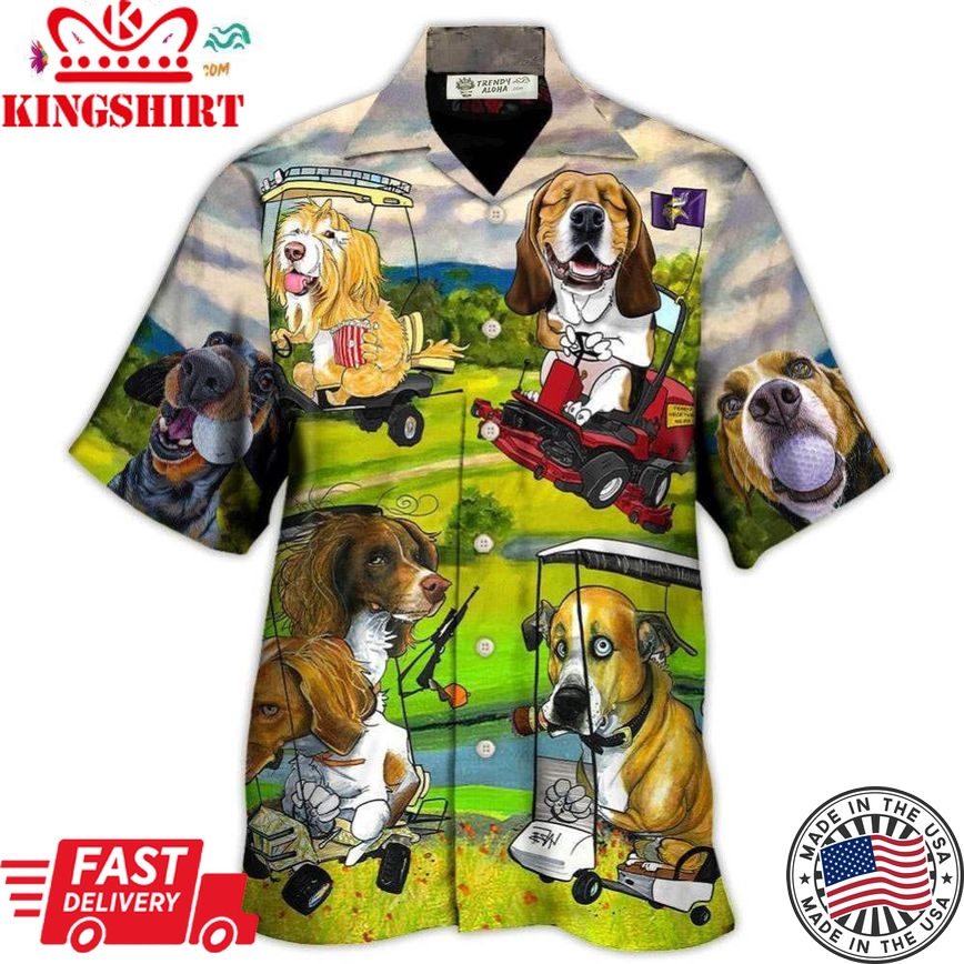 Golf Dog Driving Golf Cart Art Style Hawaiian Shirt