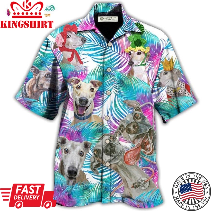 Greyhound Tropical Leaf Style Hawaiian Shirt