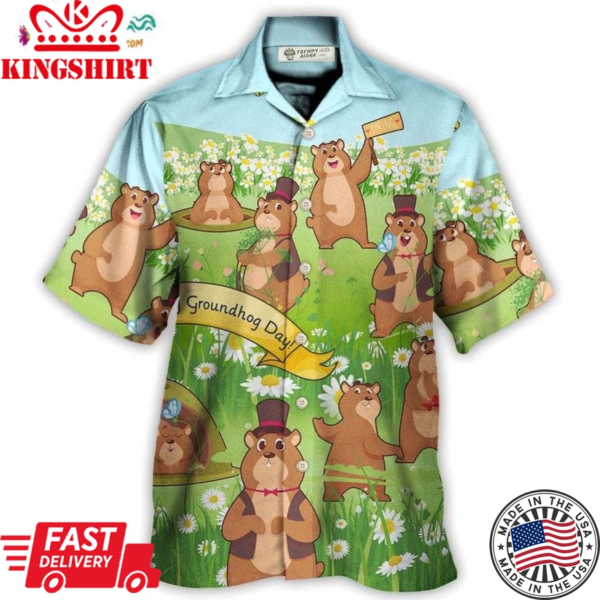 Groundhog Day Grass Flowers Hawaiian Shirt