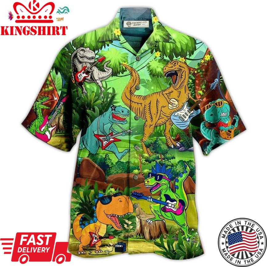 Guitar Dinosaur Play Guitar Like A Star Hawaiian Shirt