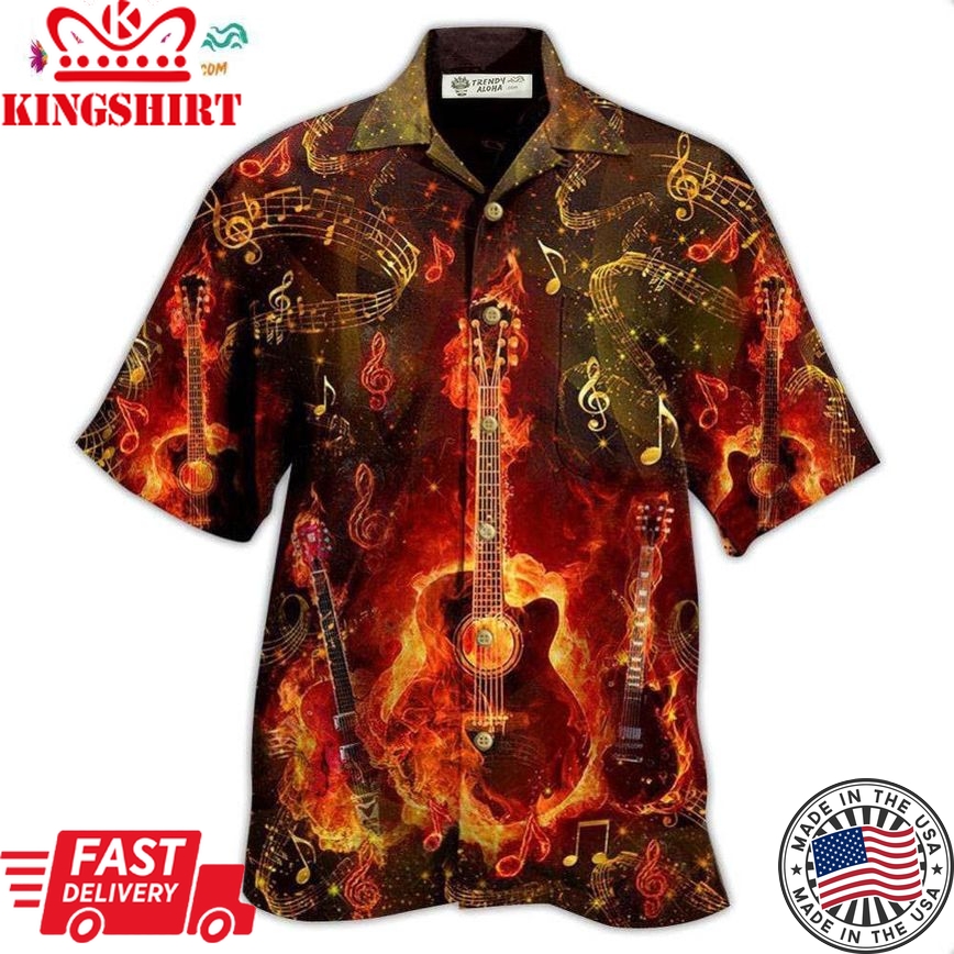 Guitar Music Guitar Where Words Fail Music Speak Flaming Hawaiian Shirt