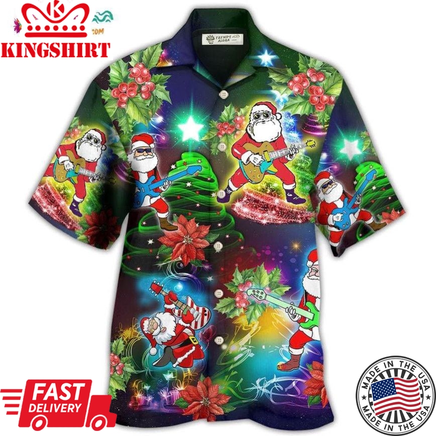 Guitar Music Santa So High Christmas Hawaiian Shirt