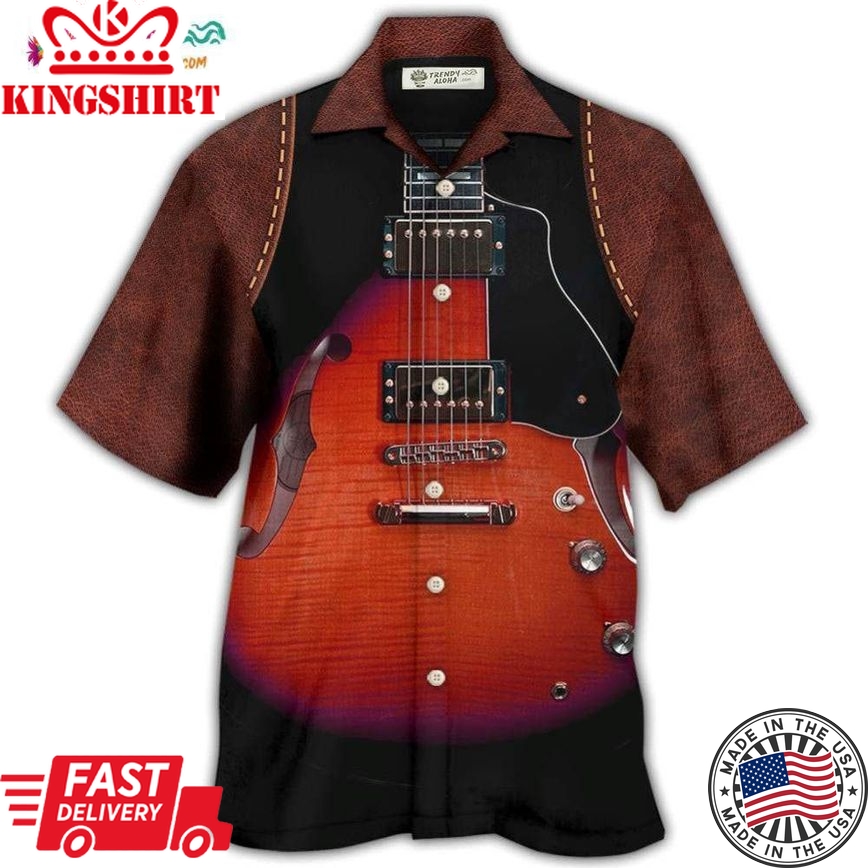 Guitar Red Vintage Leather Hawaiian Shirt