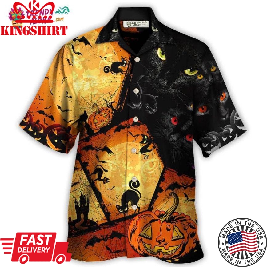 Halloween Black Cat Enjoy Halloween Hawaiian Shirt