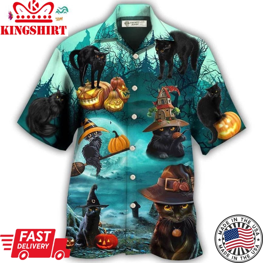 Halloween Black Cat Pumpkin Scary Style Hawaiian Shirt