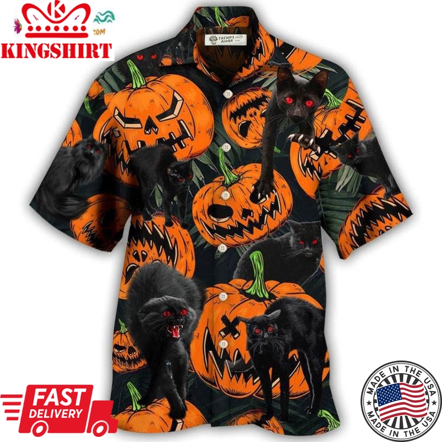 Halloween Black Cat Pumpkin Scary Tropical Hawaiian Shirt