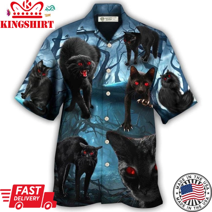 Halloween Black Cat Scary Style Hawaiian Shirt