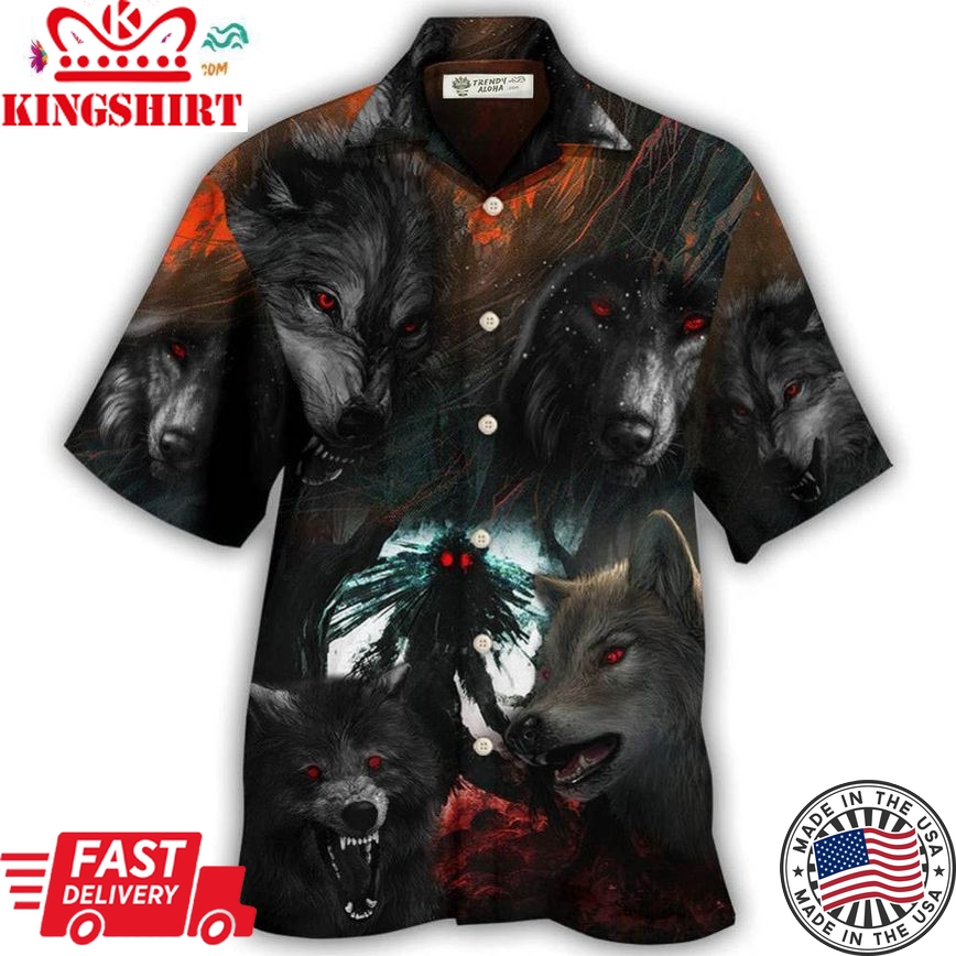 Halloween Black Wolf In The Dark Hawaiian Shirt