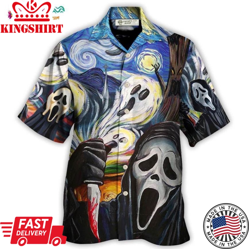 Halloween Ghost Scream Starry Night Funny Boo Art Style Hawaiian Shirt