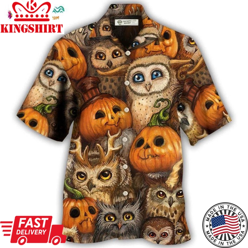 Halloween Owl Pumpkin Pattern Hawaiian Shirt