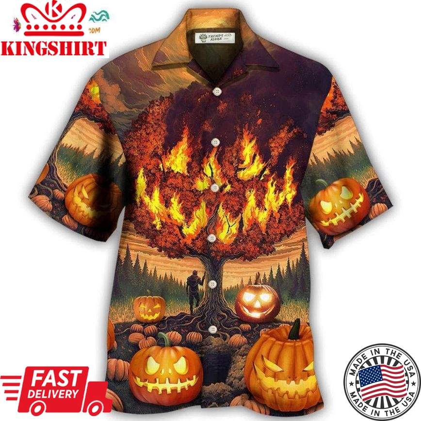 Halloween Pumpkin Burning Crazy Style Hawaiian Shirt