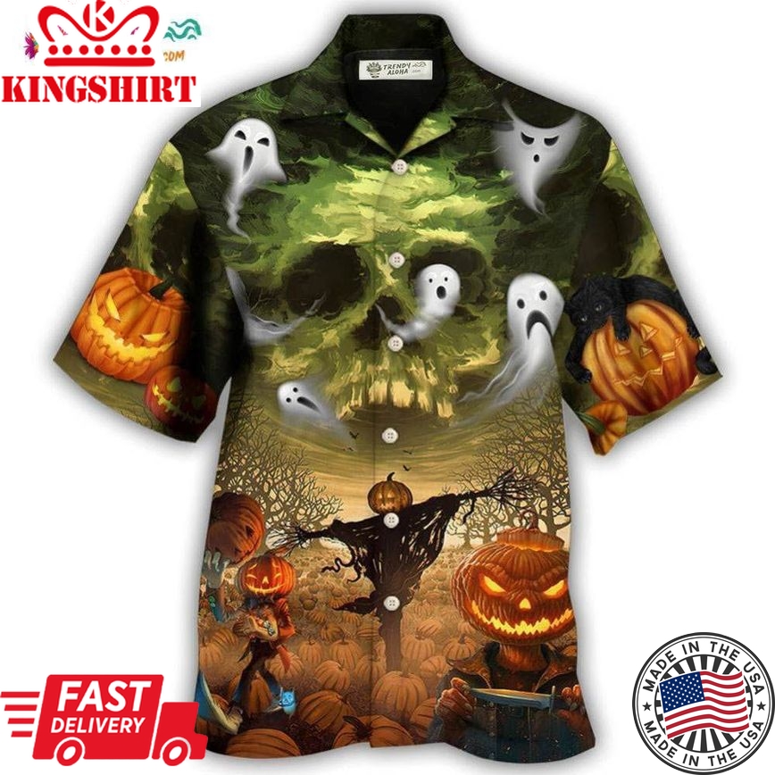 Halloween Pumpkin Crazy Ghost Style Hawaiian Shirt