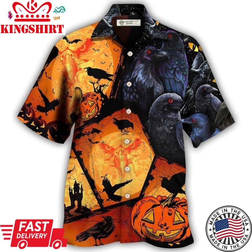 Halloween Raven Pumpkin Scary Hawaiian Shirt