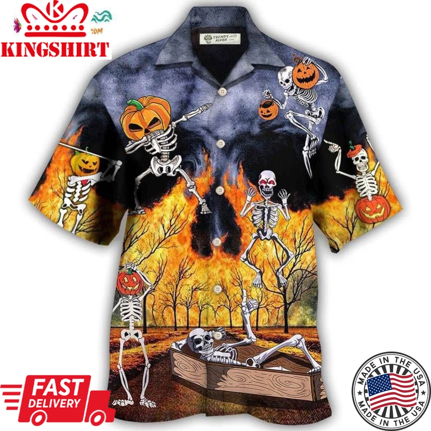 Halloween Skeleton Party Pumpkin Burning Scary Hawaiian Shirt