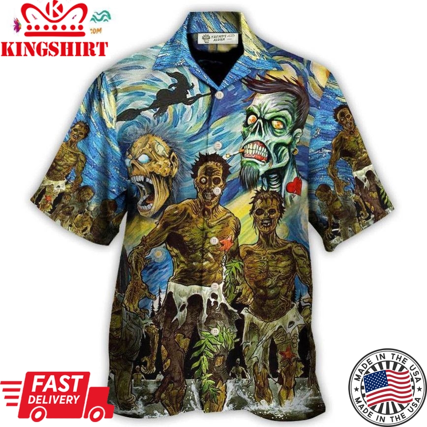 Halloween Zombie Crazy Starry Night Funny Boo Art Style Hawaiian Shirt