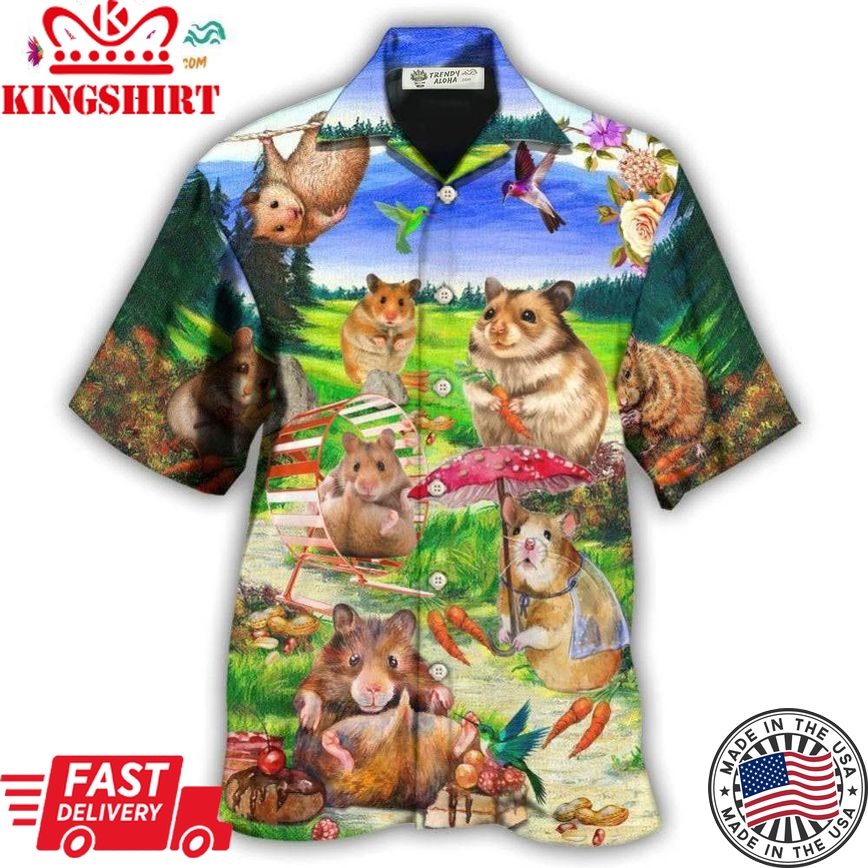 Hamster Animals Eating And Happy In Field Hawaiian Shirt