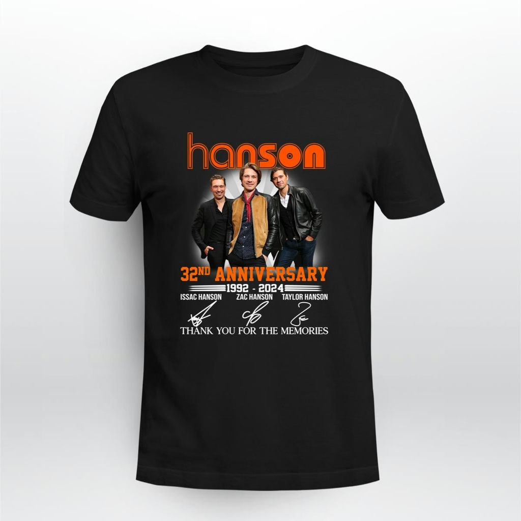 Hanson 32nd Anniversary 1992 2024 Signatures Thank You For The Memories T Shirt