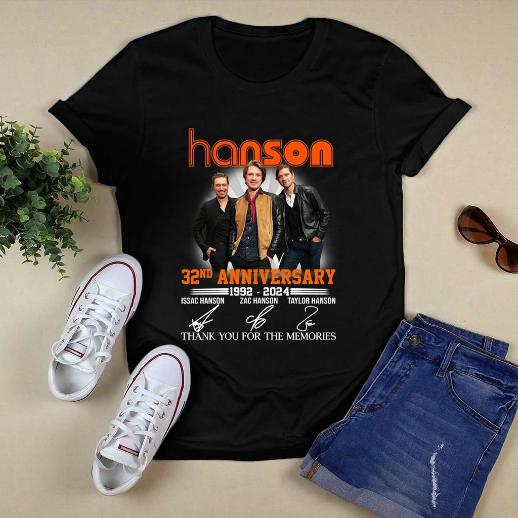 Hanson 32nd Anniversary 1992 2024 Signatures Thank You For The Memories T Shirt