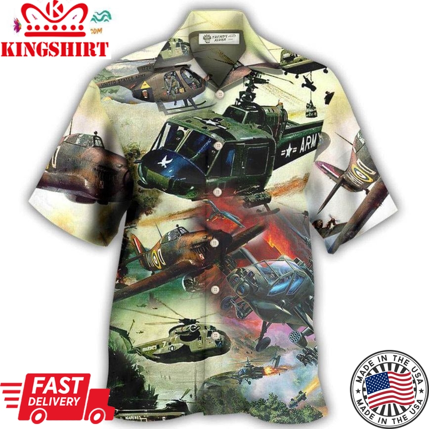 Helicopter Air Battle Combat Military Planes Hawaiian Shirt