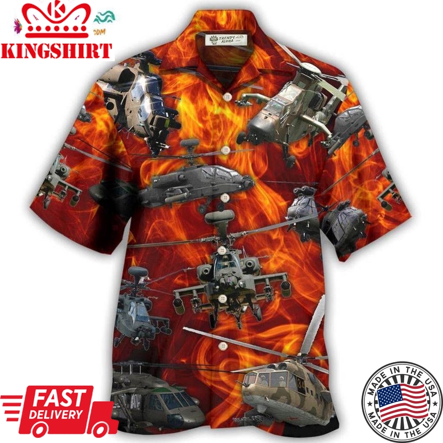 Helicopter On Fire Hawaiian Shirt