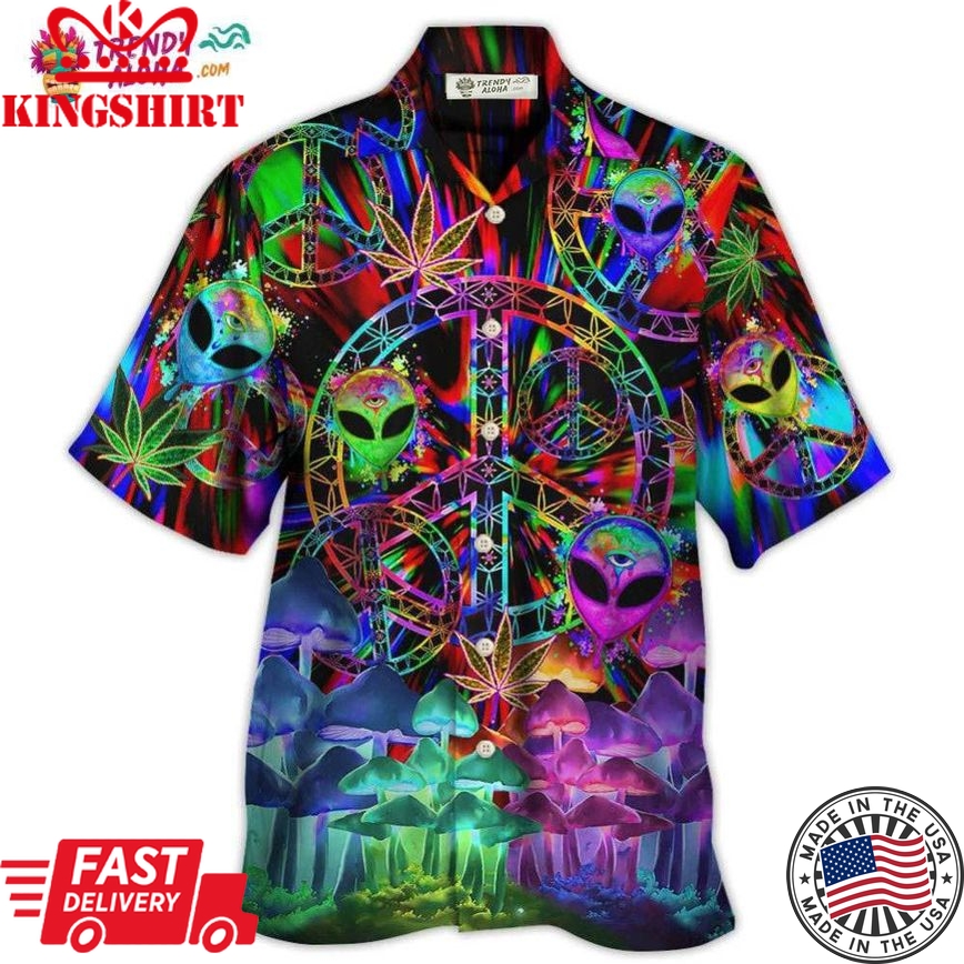 Hippie Alien Peace Color Stunning Hawaiian Shirt