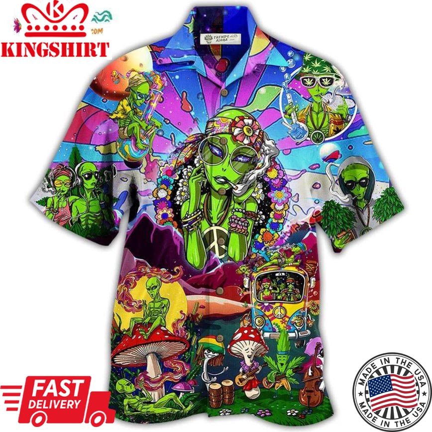 Hippie Alien Peace Life Color Hawaiian Shirt