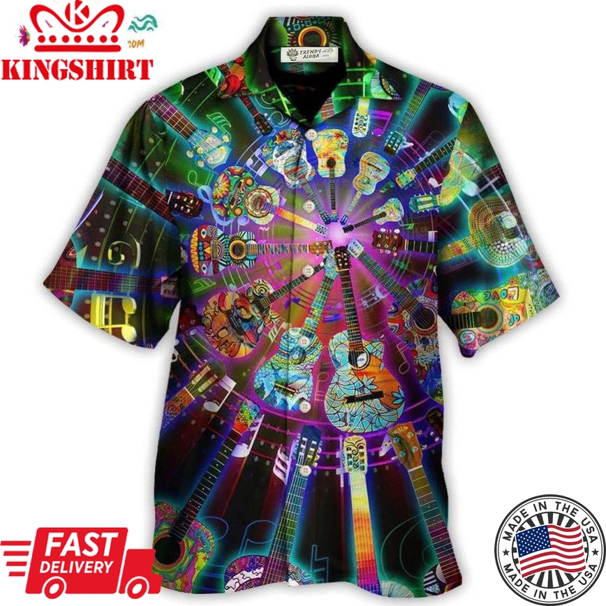 Hippie Funny Guitar Music Colorful Hawaiian Shirt