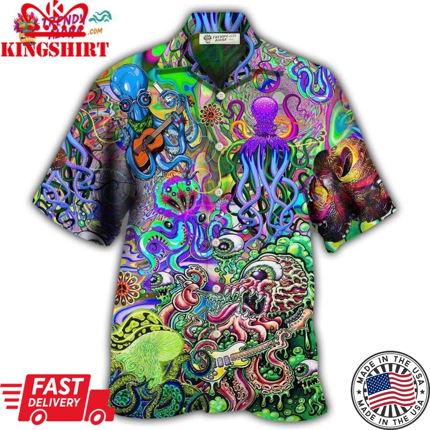 Hippie Funny Octopus Love Music Colorful Ocean Hawaiian Shirt