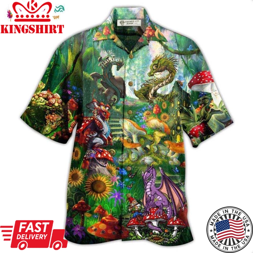 Hippie Magic World Mushrooms Dragon Hawaiian Shirt