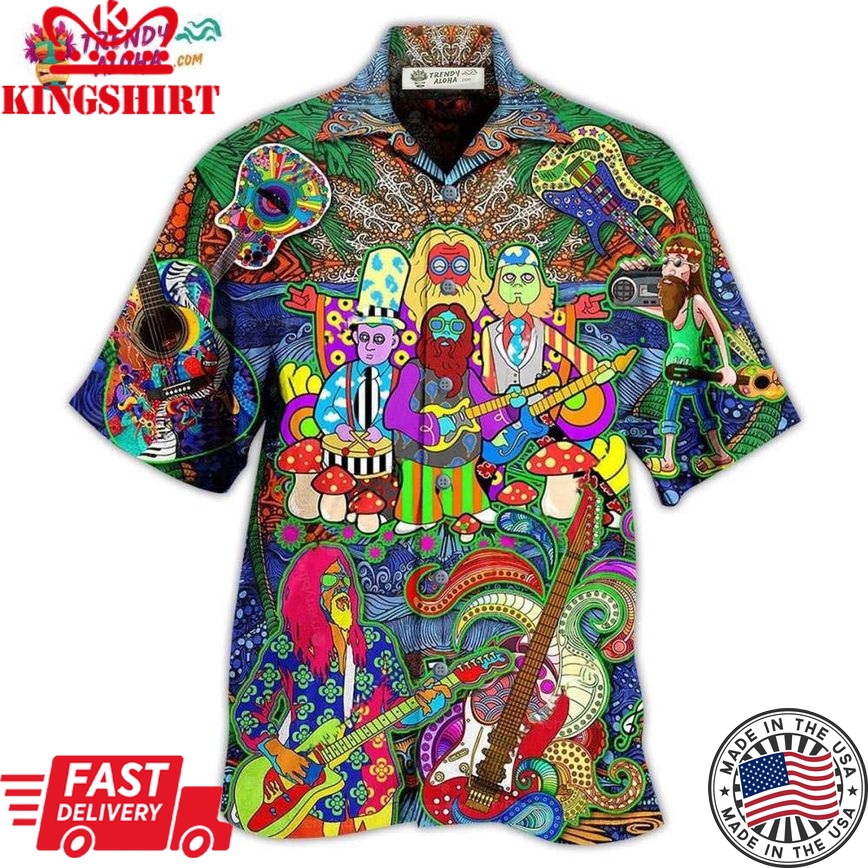 Hippie Music Electric Guitar Colorful Style Hawaiian Shirt