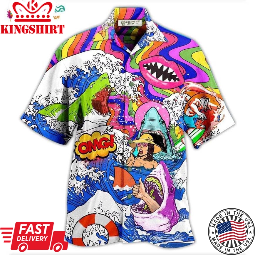 Hippie Shark Hippie Shark And Girl Hawaiian Shirt