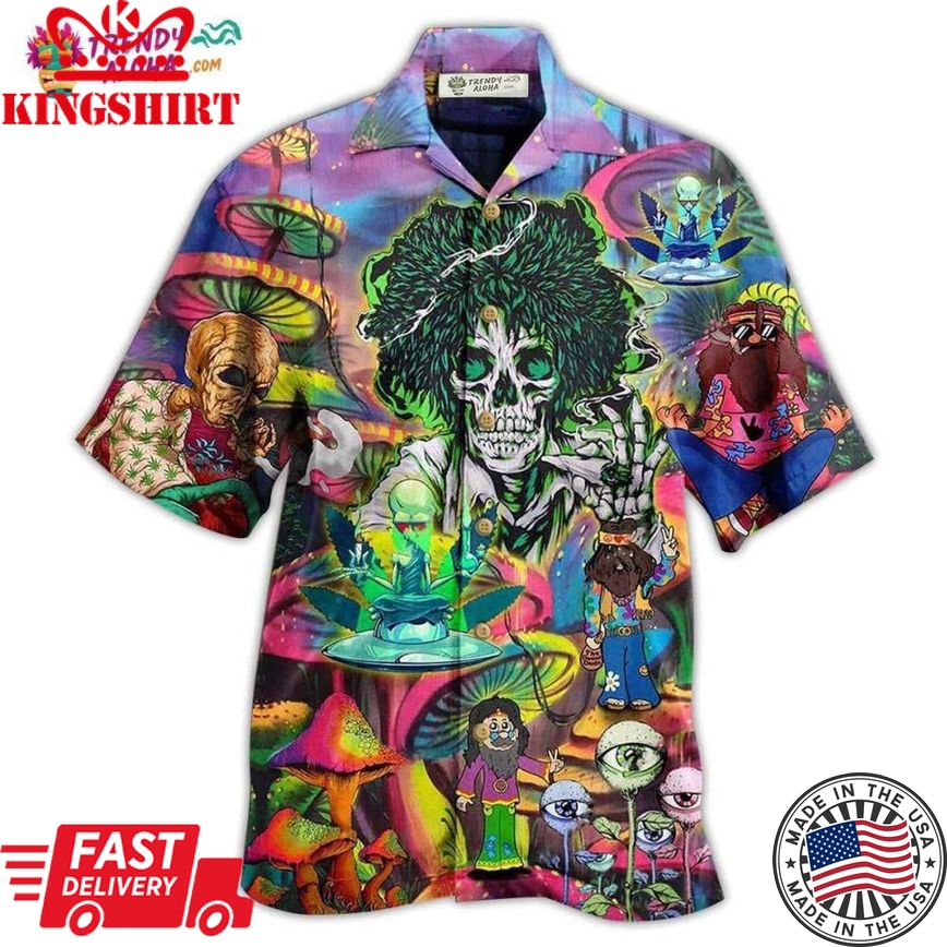 Hippie Skull Alien Mix Color Hawaiian Shirt