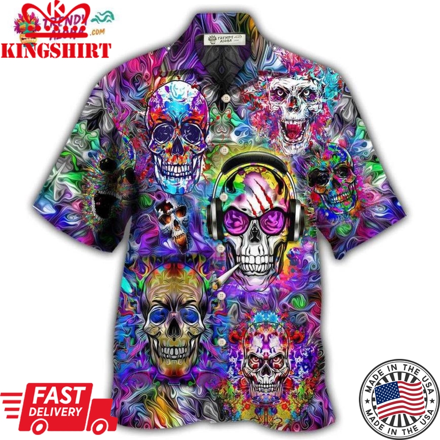 Hippie Skull Color Flowers Hawaiian Shirt