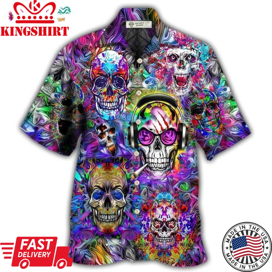 Hippie Skull Colorful Flowers Hawaiian Shirt