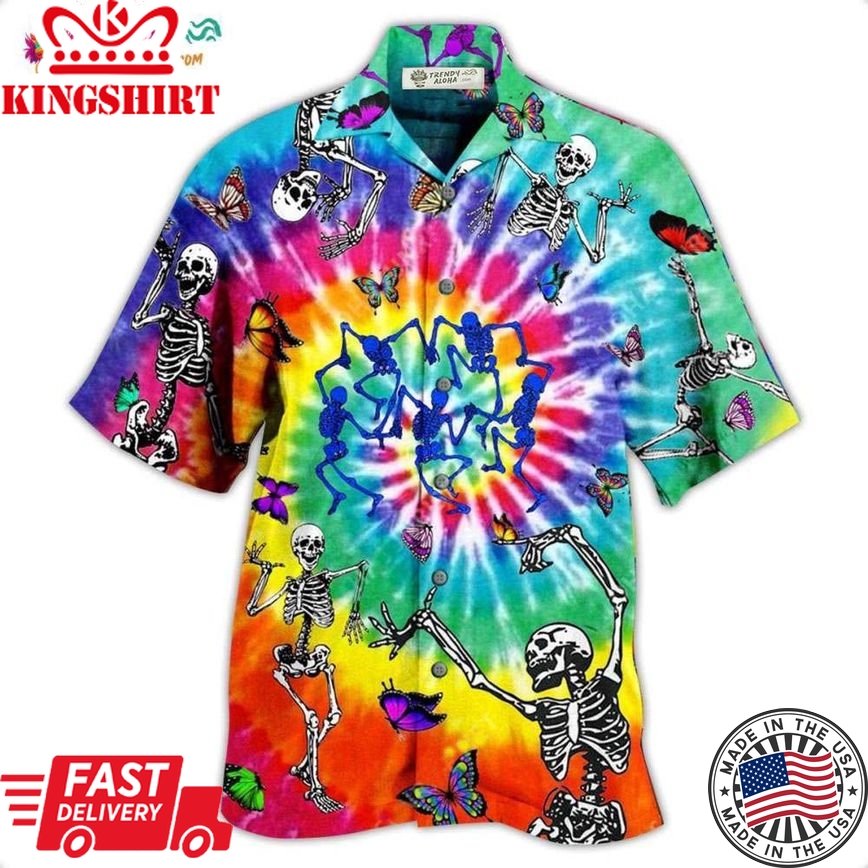 Hippie Skull Dancing With Butterfly Funny Hawaiian Shirt