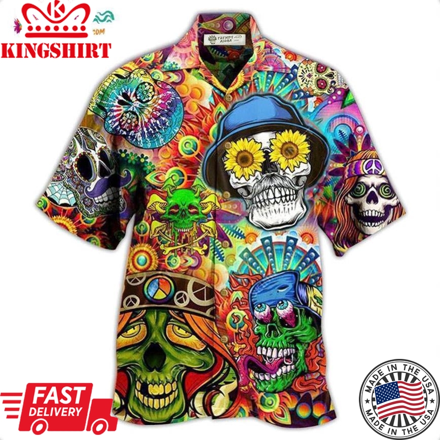 Hippie Skull Life Style Floral Hawaiian Shirt