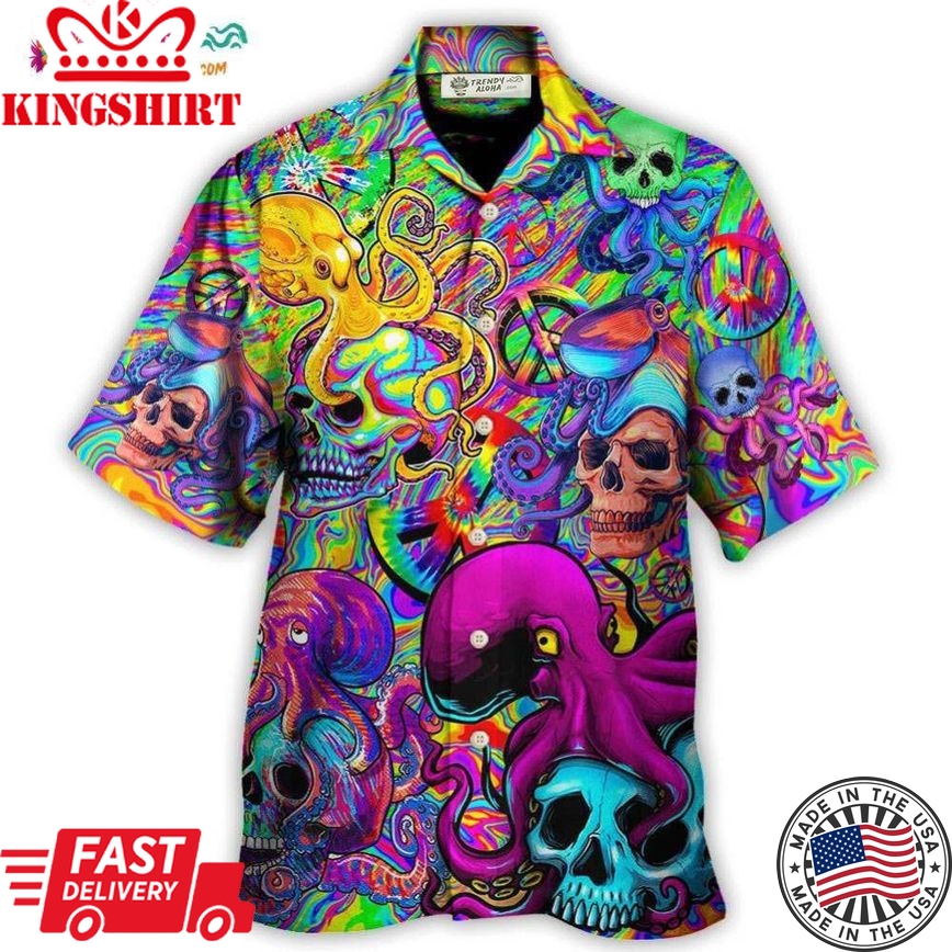 Hippie Skull Octopus Colorful Tie Dye Hawaiian Shirt