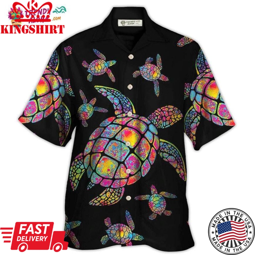 Hippie Turtle Love Ocean Black Style Hawaiian Shirt