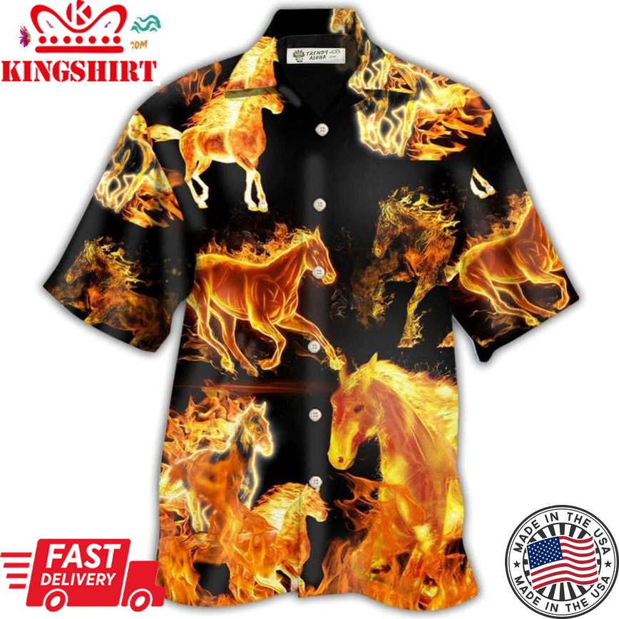 Horse Fire Forse Black Style Hawaiian Shirt