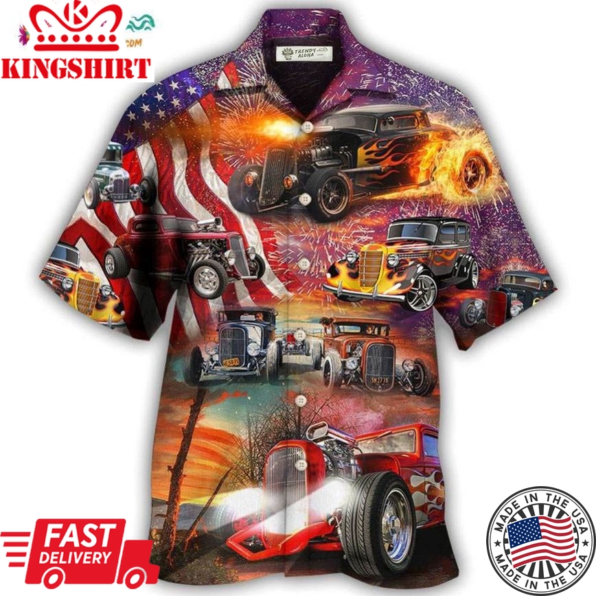 Hot Rod Independence Day Firework Happy Hawaiian Shirt