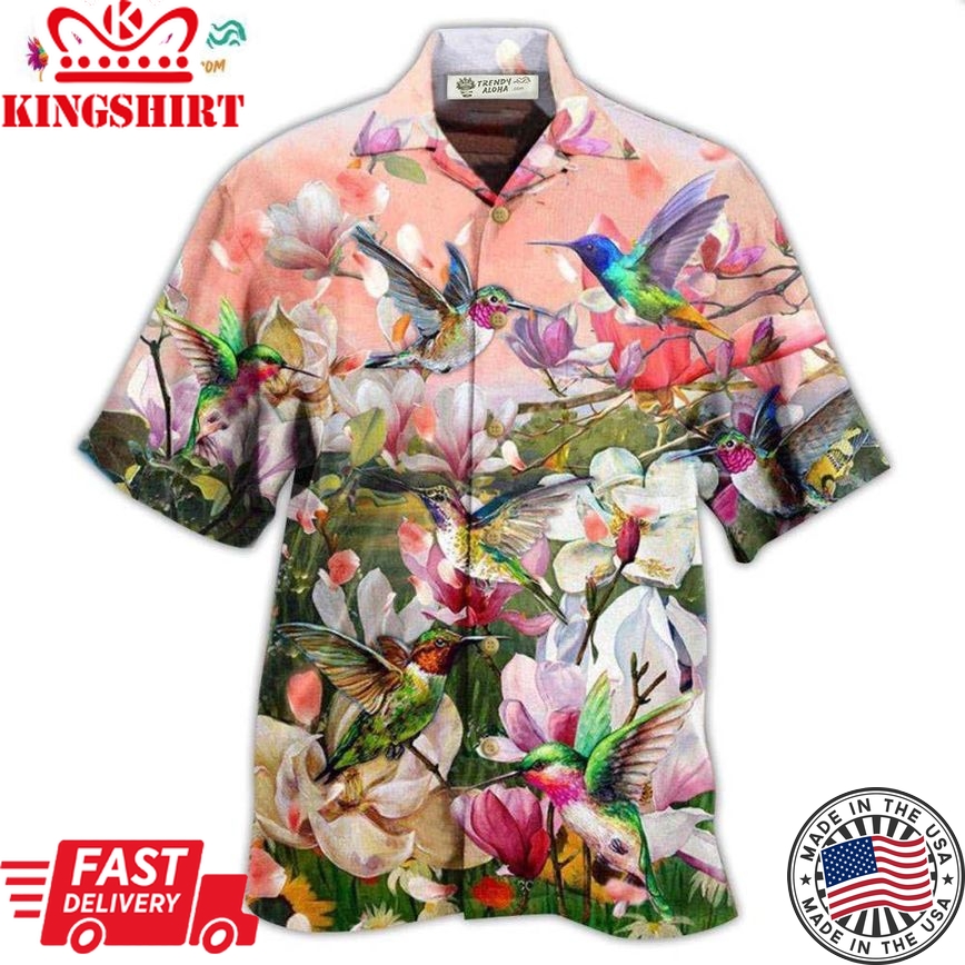 Hummingbird Blooming Lovely White Magnolia Hawaiian Shirt