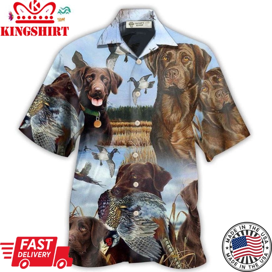 Hunting Chocolate Labrador Retriever Hunting Blue Sky Hawaiian Shirt