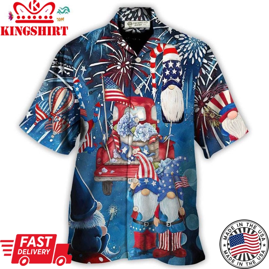 Independence Day Cute Three Trio Gnome 4Th Of July Hawaiian Shirt