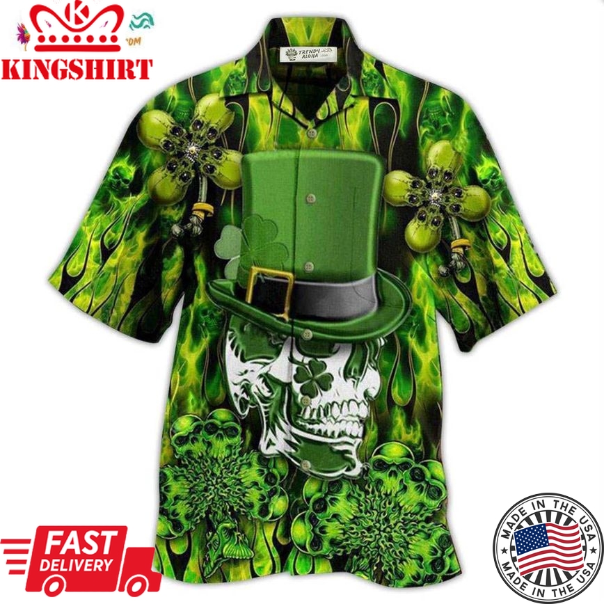 Irish Skull Enjoys Saint Patricks Day Hawaiian Shirt