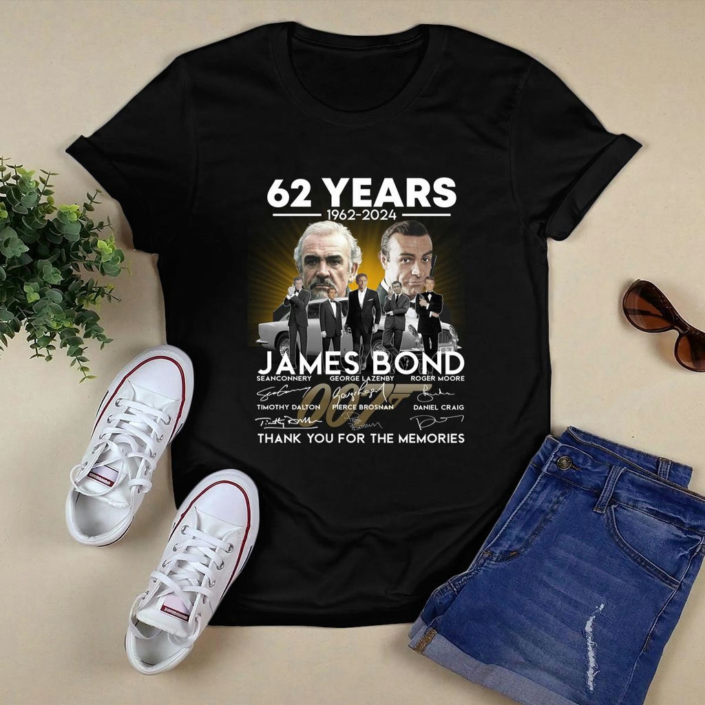 James Bond 62 Years 1962 2024 Signatures Thank You For The Memories Shirt